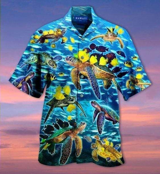 Beach Shirt Shop Hawaiian Aloha Shirts Go With The Flow Turtles And Fish