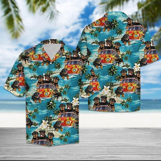 Beach Shirt Discover Cool Rottweiler Dog Happy Tropical Hawaiian Aloha Shirts