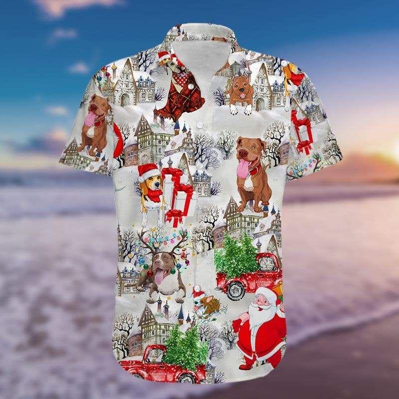 Beach Shirt Love Dog Santa Claus Merry Christmas Red Hawaiian Aloha Shirts H