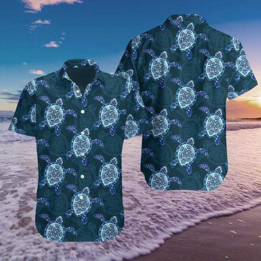 Beach Shirt Blue Sea Turtle Pattern Hawaiian Aloha Shirts Fantastic 89H