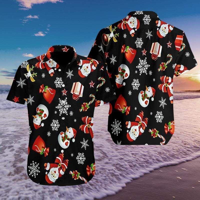 Beach Shirt Discover Cool Merry Christmas So Cute Santa Snowman Black Pattern Hawaiian Aloha Shirts