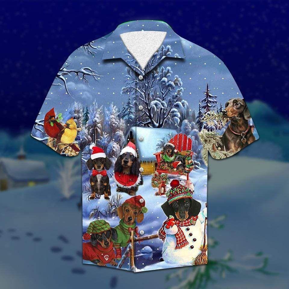 Beach Shirt Cover Your Body With Amazing Hawaiian Aloha Shirts Dachshunds Through The Snow Christmas