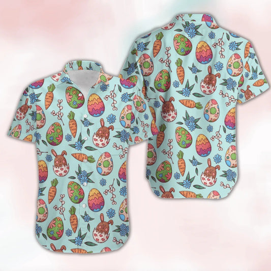 Beach Shirt Get Here Happy Easter 2021 Funny Cartoon Colorful Bunny Joyous Eggs Hawaiian Aloha Shirts 