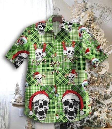 Beach Shirt Cover Your Body With Amazing Skull Santa Claws Green Christmas Hawaiian Aloha Shirts