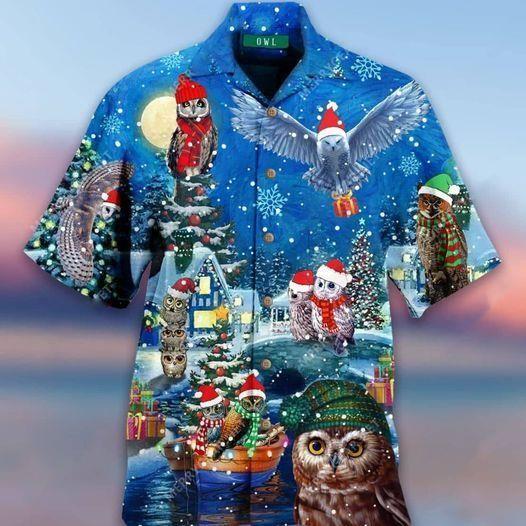 Beach Shirt Get Here Amazing Owl On Christmas Days Blue Hawaiian Aloha Shirts