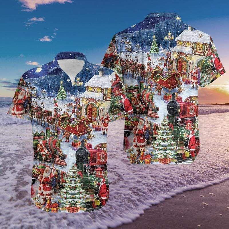 Beach Shirt Cover Your Body With Amazing A Train Come Home Christmas Santa Claus Hawaiian Aloha Shirts