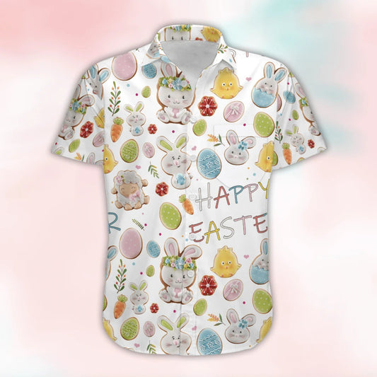 Beach Shirt Happy Easter White Sweet Bunny Lamb Chick Cookies Hawaiian Aloha Shirts