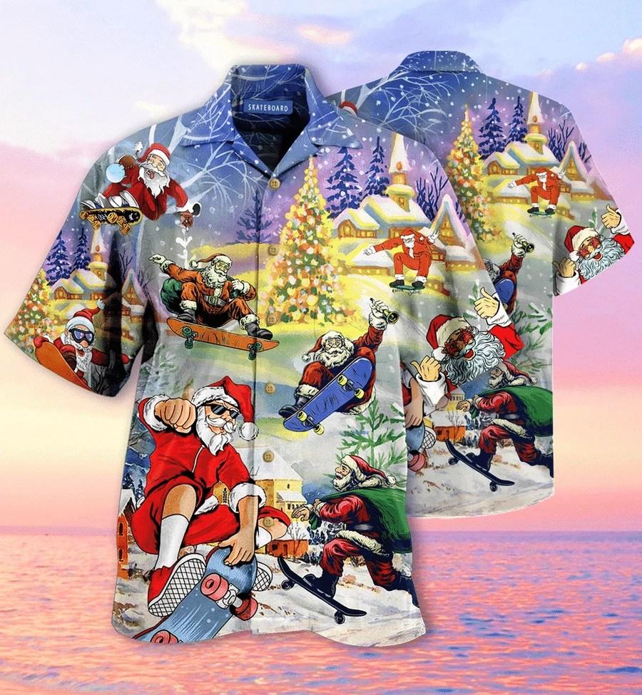 Beach Shirt Order Hawaiian Aloha Shirts Santa Jumping On Skateboard Christmas