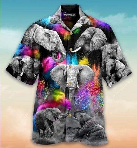 Beach Shirt Hawaiian Aloha Shirts Colorful Elephants