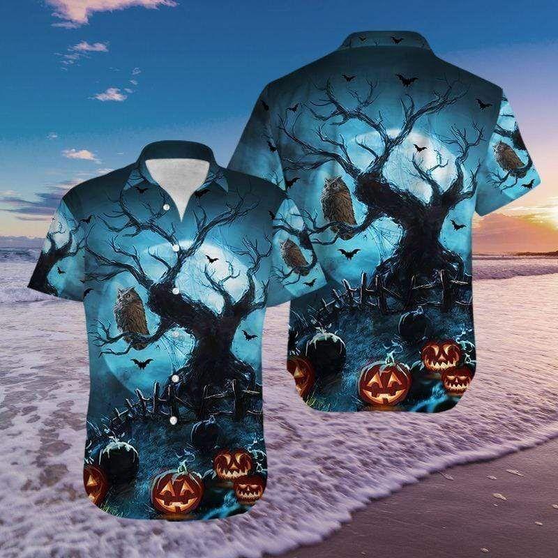 Beach Shirt Get Here Owl Night With Pumpkin Halloween Hawaiian Aloha Shirts