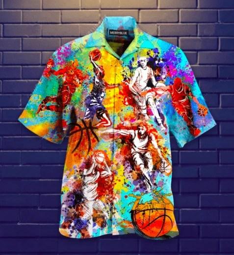 Beach Shirt Colorful Basketball Player Art Hawaiian Aloha Shirts