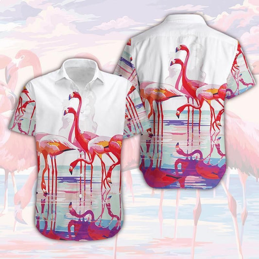 Beach Shirt High Quality Hawaiian Aloha Shirts Flamingo Reflection 