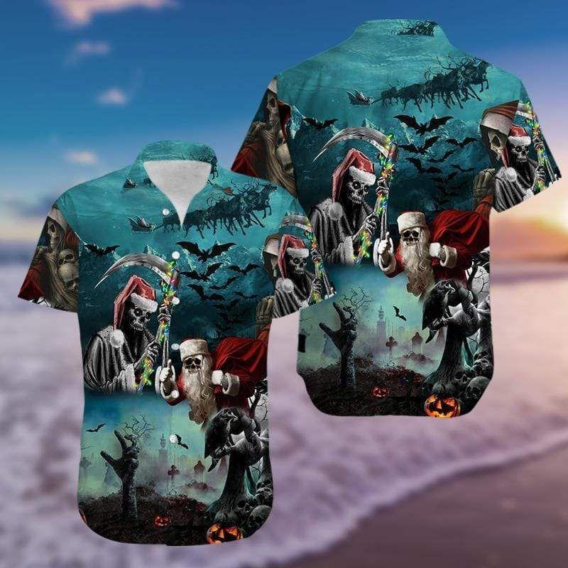 Beach Shirt Find Hawaiian Aloha Shirts Christmas Santa Claus Skull 