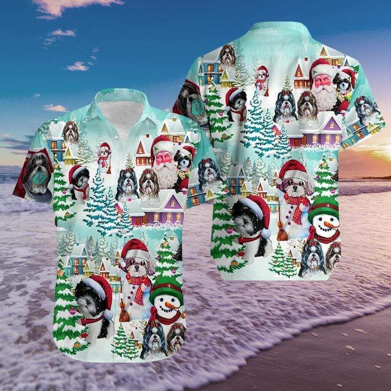 Beach Shirt Order Hawaiian Aloha Shirts Merry Shih Tzu Christmas 