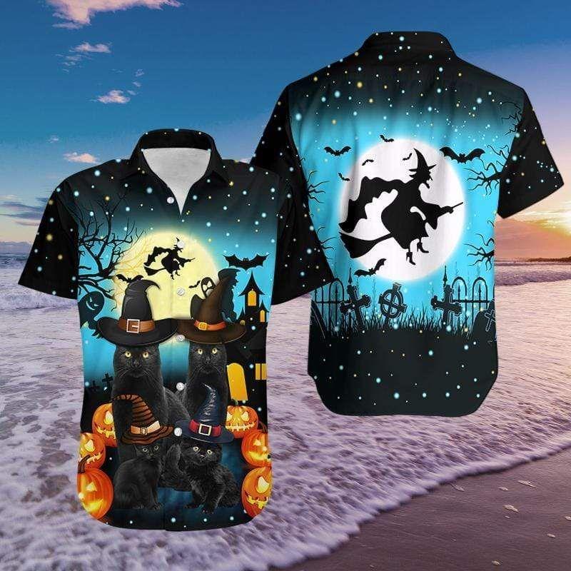 Beach Shirt High Quality Black Cat Halloween Hawaiian Aloha Shirts