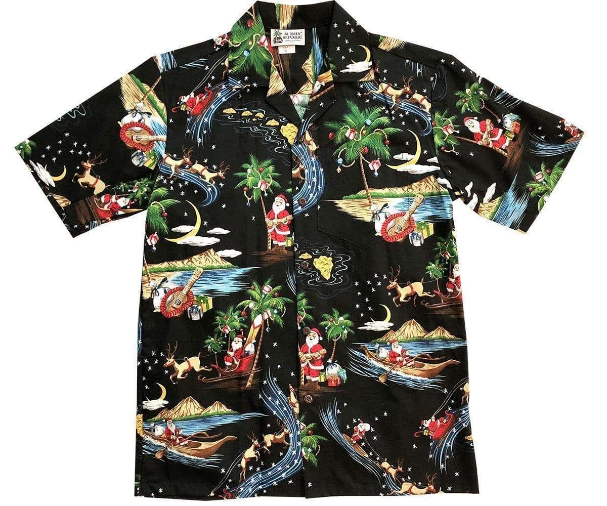 Beach Shirt Merry Christmas Santa Claus Black Hawaiian Aloha Shirts