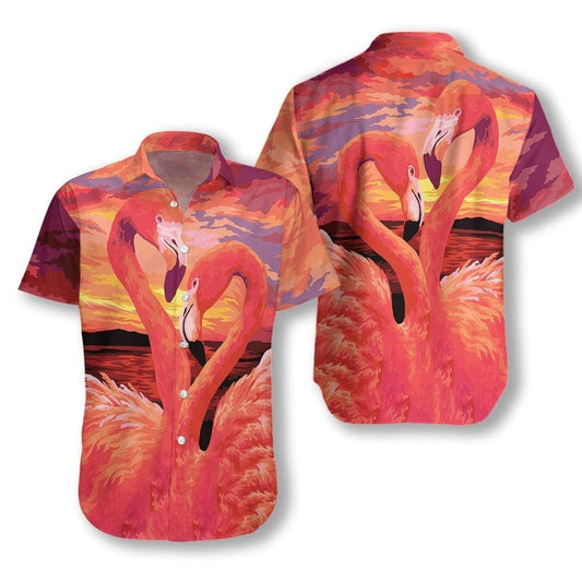 Beach Shirt Get Now Pink Flamingo Sunset Hawaiian Aloha Shirts