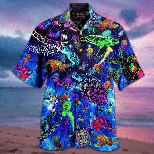 Beach Shirt High Quality Galaxy Colorful Hippie Turtle Hawaiian Aloha Shirts