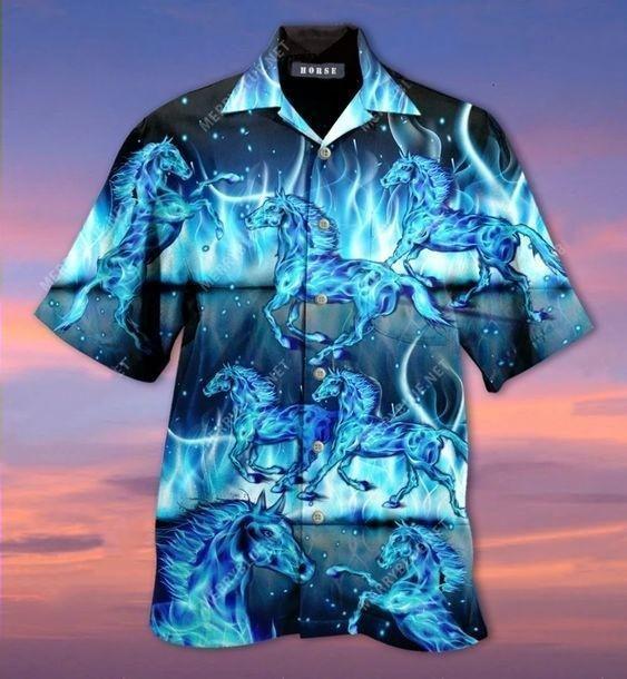 Beach Shirt High Quality Hawaiian Aloha Shirts Burning Blue Horses