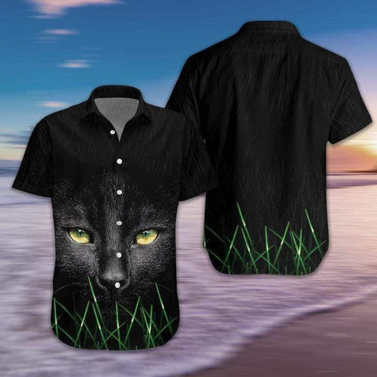 Beach Shirt Black Cat Eye Hawaiian Aloha Shirts 