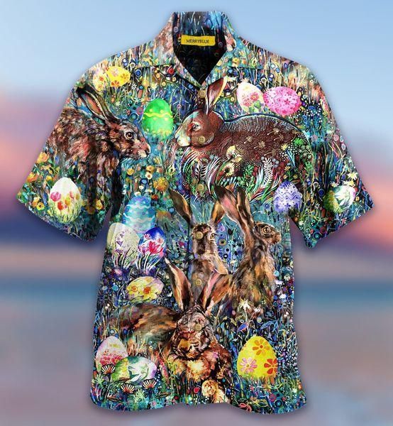 Beach Shirt Discover Cool Amazing Colorful Art Happy Easter Bunny Unisex Hawaiian Aloha Shirts