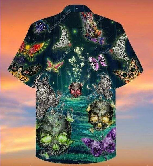 Beach Shirt Get Here Hawaiian Aloha Shirts Butterfly Skull