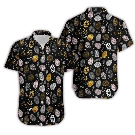 Beach Shirt Hawaiian Aloha Shirts Golden Bunny Eggs Easter 