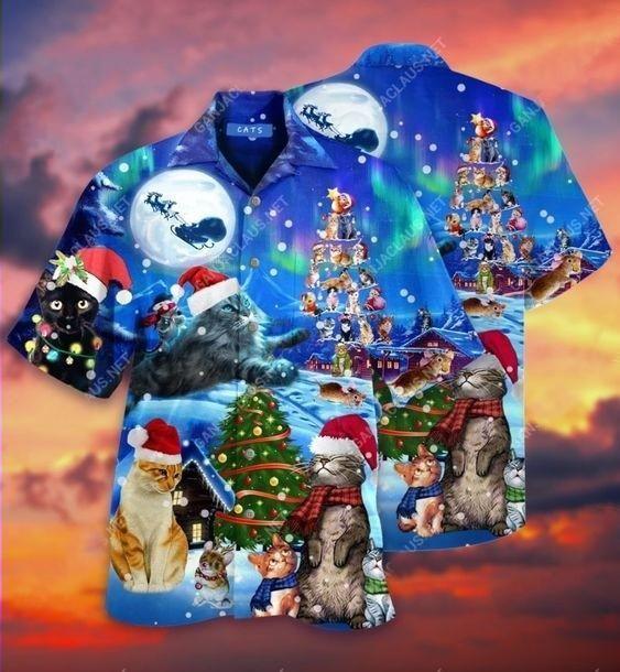 Beach Shirt Get Here Hawaiian Aloha Shirts Amazing Cat Christmas Tree