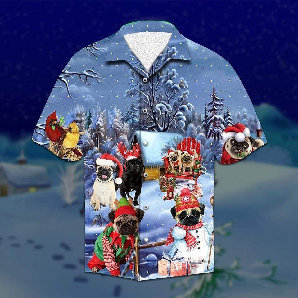 Beach Shirt Buy Hawaiian Aloha Shirts Pugs Through The Snow Christmas