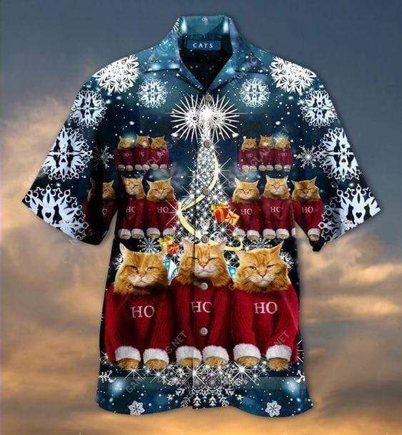 Beach Shirt Get Here Hawaiian Aloha Shirts Christmas Cat Ho Ho Ho