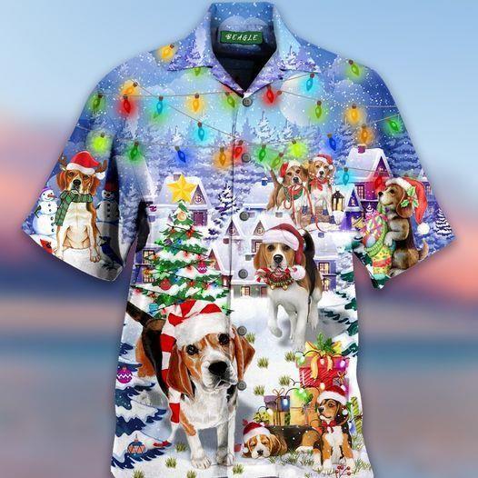 Beach Shirt High Quality Christmas Lovely Beagle Snowy Hawaiian Aloha Shirts