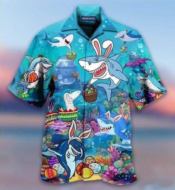 Beach Shirt Get Here Hawaiian Aloha Shirtss Enjoy Easter With Sharks