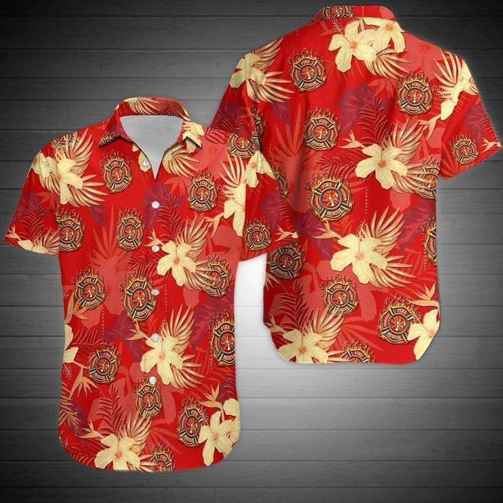 Beach Shirt Find Amazing Firefighter Red Hibiscus Hawaiian Aloha Shirts