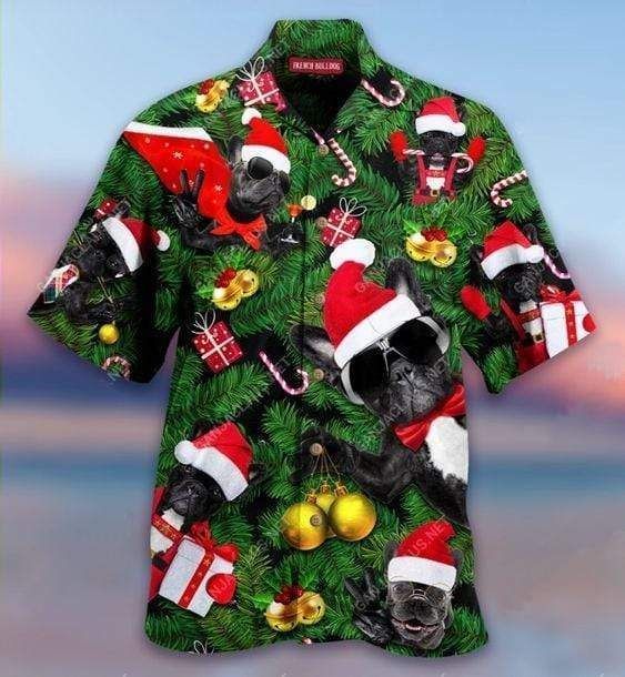 Beach Shirt Hawaiian Aloha Shirts French Bulldog Merry Christmas