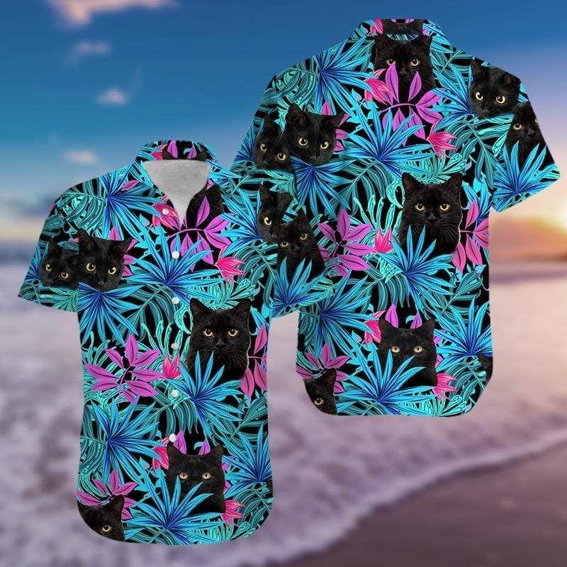 Beach Shirt Discover Cool Tropical Black Cat Hawaiian Aloha Shirts