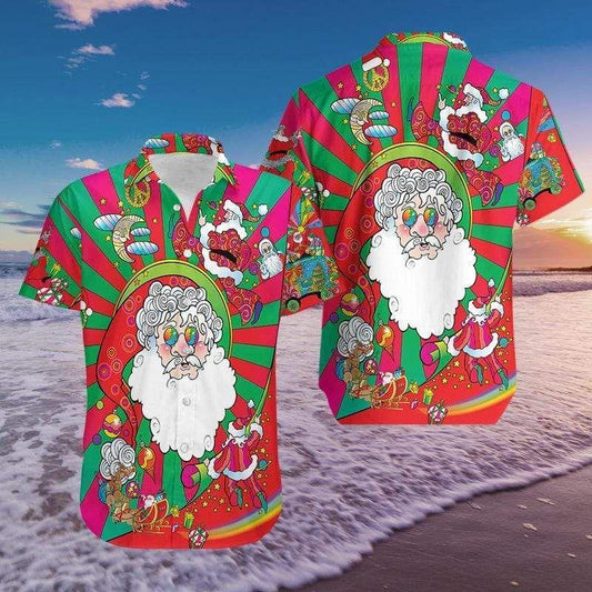 Beach Shirt Hippie Santa Claus Merry Christmas Hawaiian Aloha Shirts 2311L