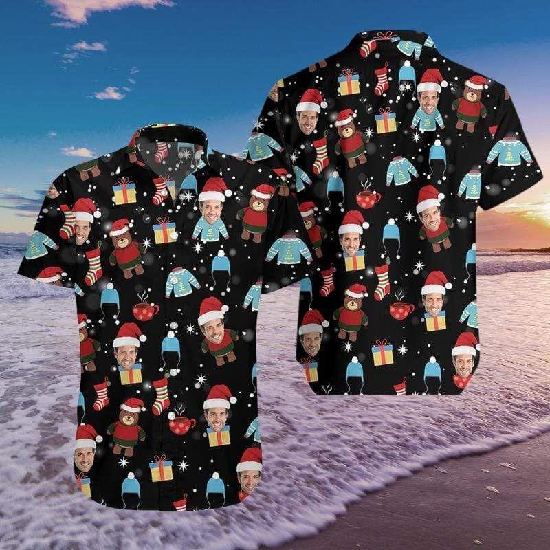 Beach Shirt Get Now Custom Face Christmas Black Hawaiian Aloha Shirts 