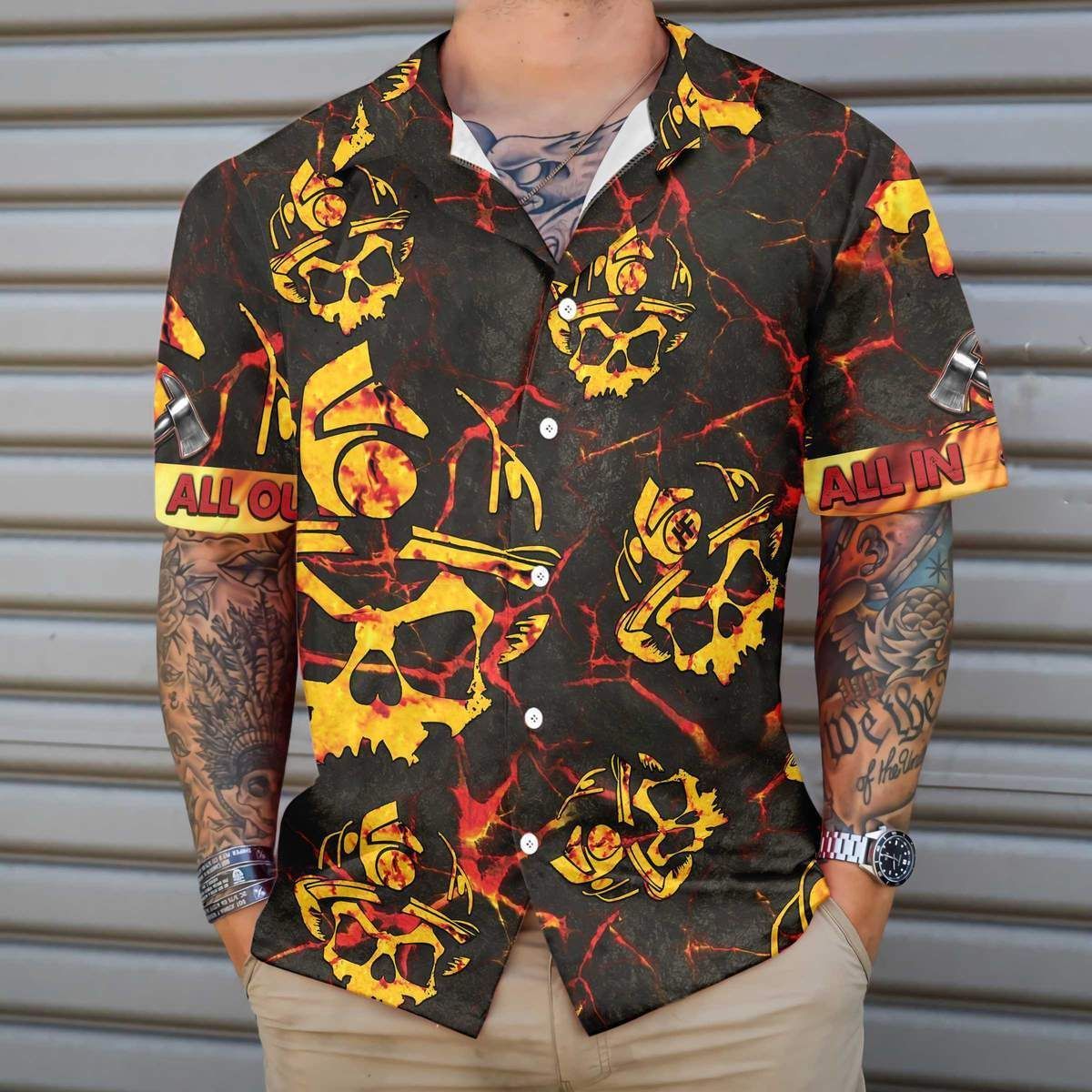 Beach Shirt Shop Hawaiian Aloha Shirts All In All Out Firefighter