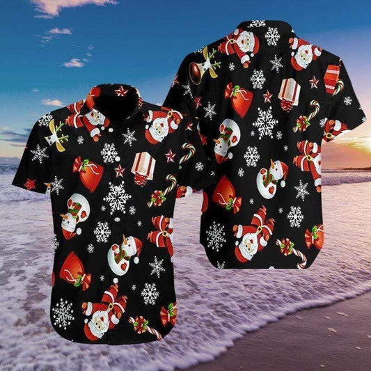 Beach Shirt Check Out This Awesome Merry Christmas So Cute Santa Snowman Black Pattern Hawaiian Aloha Shirts