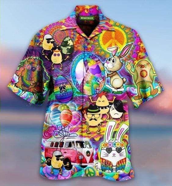 Beach Shirt Hawaiian Aloha Shirts Happy Hippie Easter