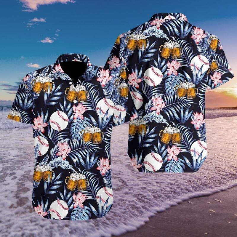 Beach Shirt Baseball And Beer Tropical Hawaiian Aloha Shirts 