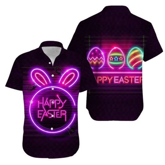 Beach Shirt Find Bunny Eggs Neon Happy Easter Day Hawaiian Aloha Shirts 