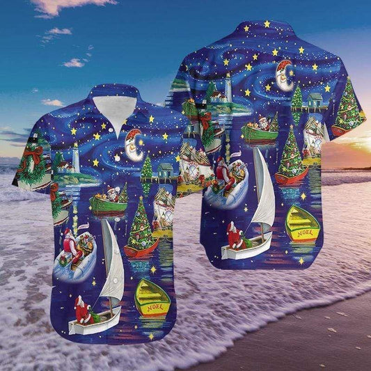 Beach Shirt Get Now Hawaiian Aloha Shirts Santa Claus Boat Deliver Christmas Spirit