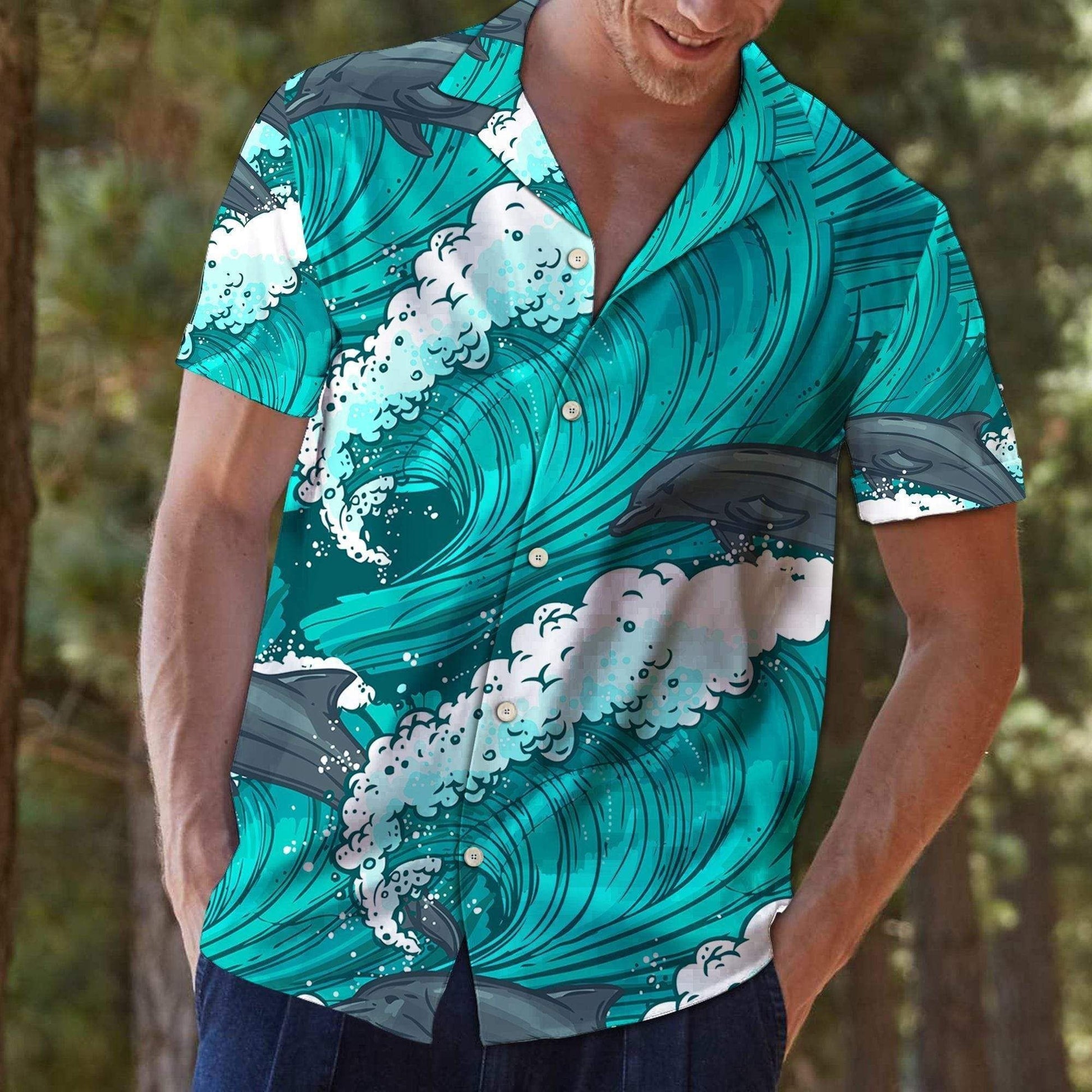 Beach Shirt Hawaiian Aloha Shirts Awesome Dolphin