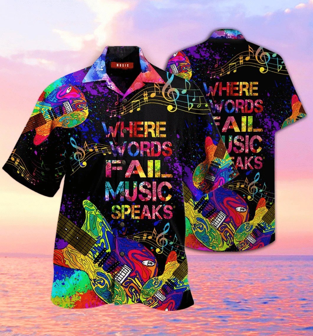 Beach Shirt Order Guitar Where Music Speaks Hawaiian Aloha Shirts