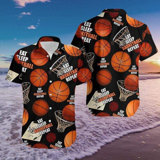 Beach Shirt Eat Sleep Basketball Repeat Hawaiian Aloha Shirts 