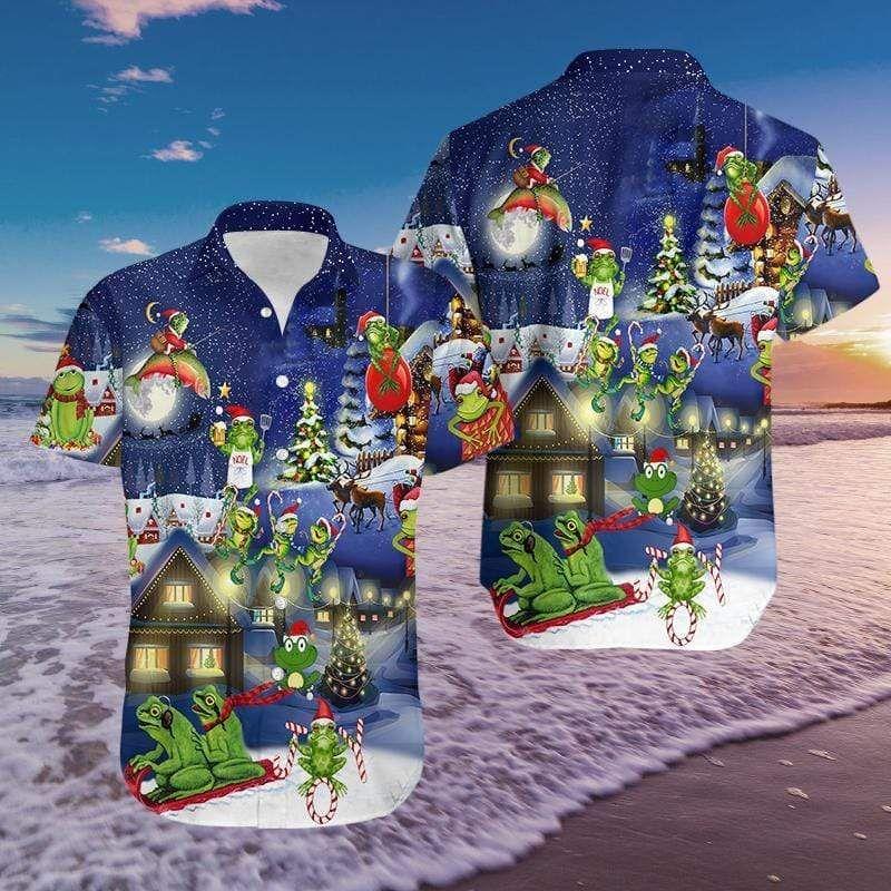 Beach Shirt High Quality Hawaiian Aloha Shirts Frogs On Night Christmas