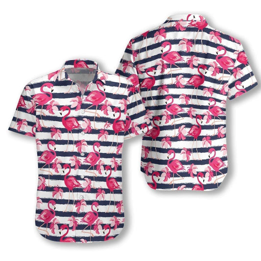 Beach Shirt Get Here Stripes Pattern Flamingo Hawaiian Aloha Shirts