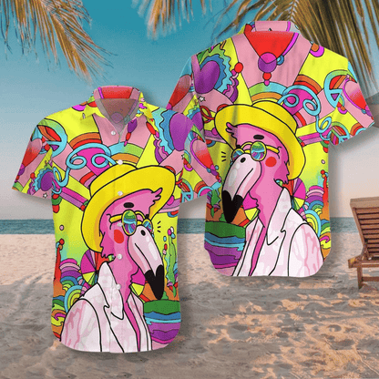 Beach Shirt Hawaiian Aloha Shirts Hippie Flamingo