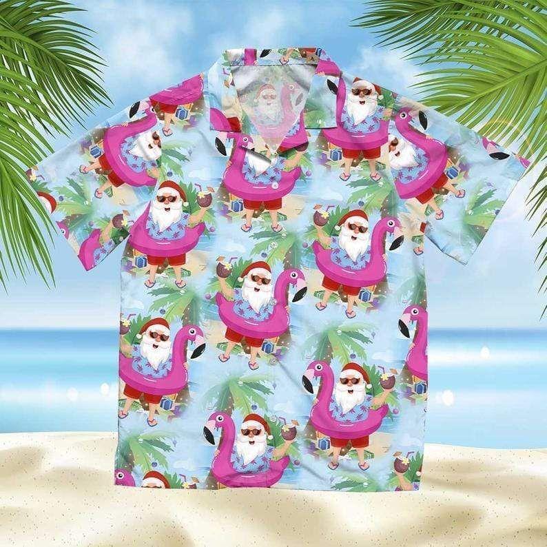 Beach Shirt Order Christmas Santa Claus With Flamingo Funny Hawaiian Aloha Shirts